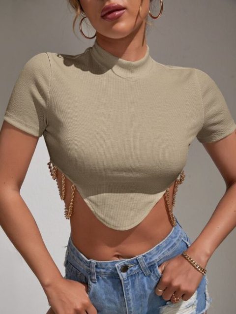 Mock neck crop tee Pattern