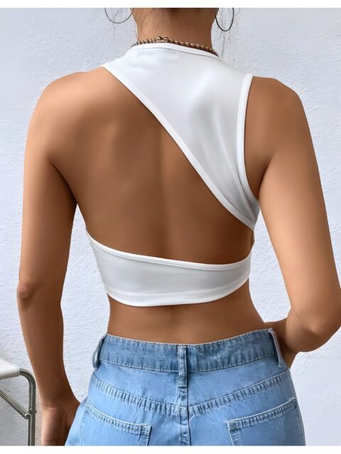 Backless crop tank top white top