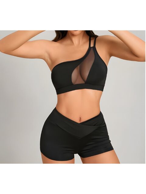 One-Shoulder Mesh Sports Bra