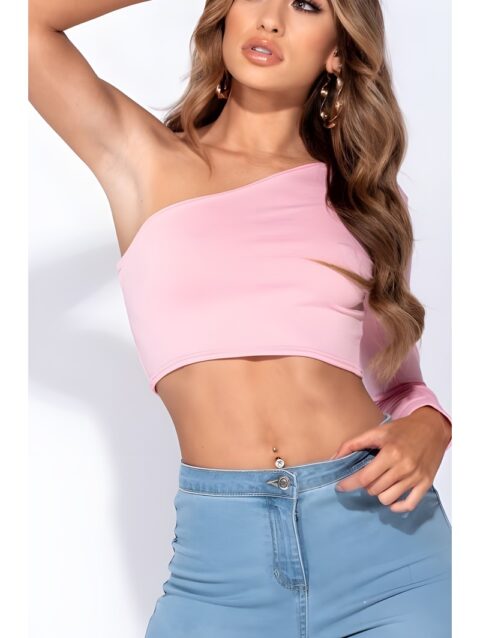 One shoulder long sleeve crop top