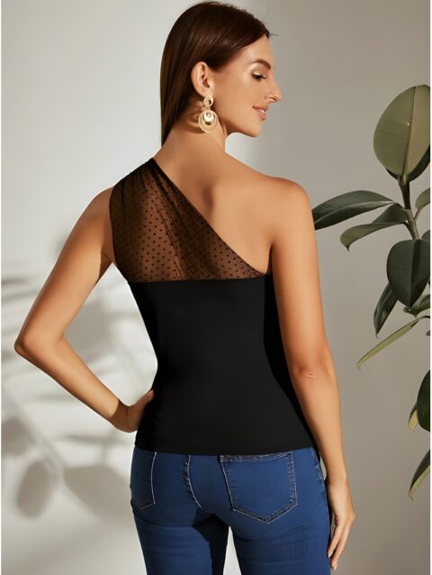 One Shoulder Mesh Top