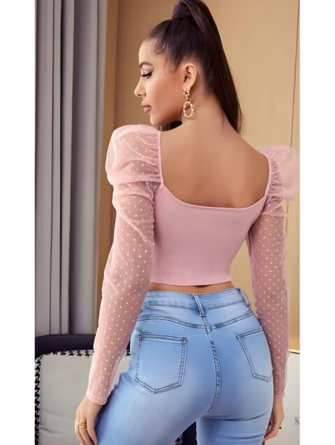 Gigot Sleeve Crop Top