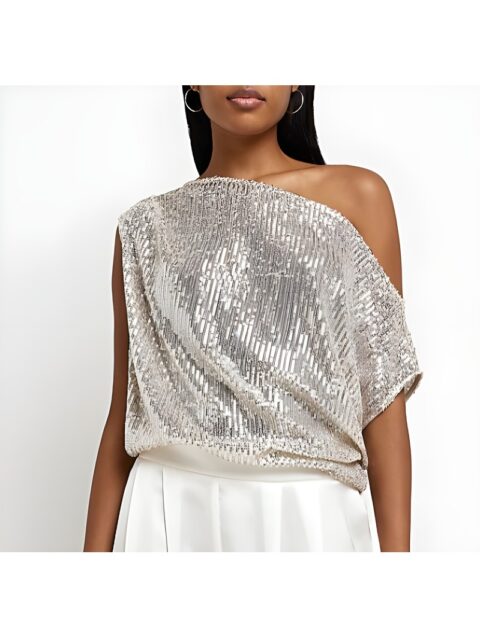 One-Shoulder Sequin Top