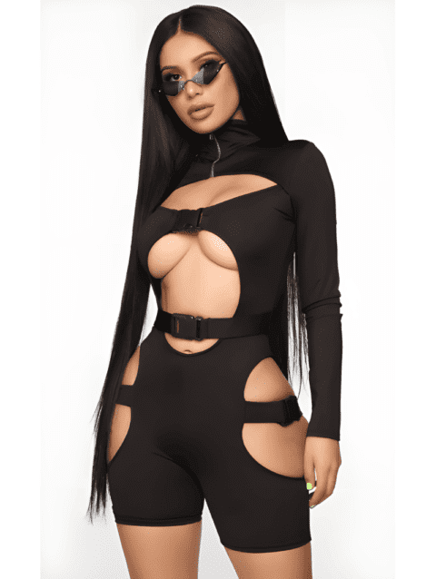 Buckle Up Mock Neck Romper