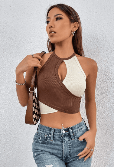 CUT OUT WRAP CROSS CROP TOP CUT OUT WRAP CROSS CROP TOP