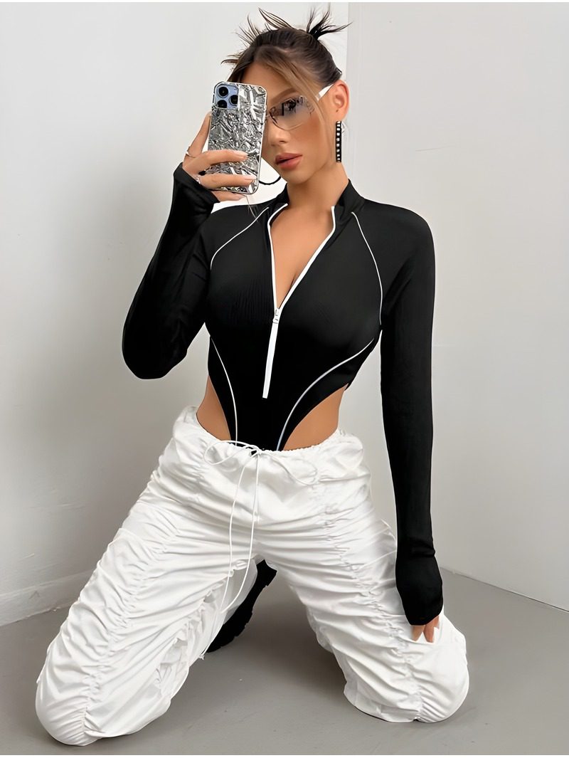 Front-Zipper Raglan Sleeve Bodysuit Front-Zipper Raglan Sleeve Bodysuit