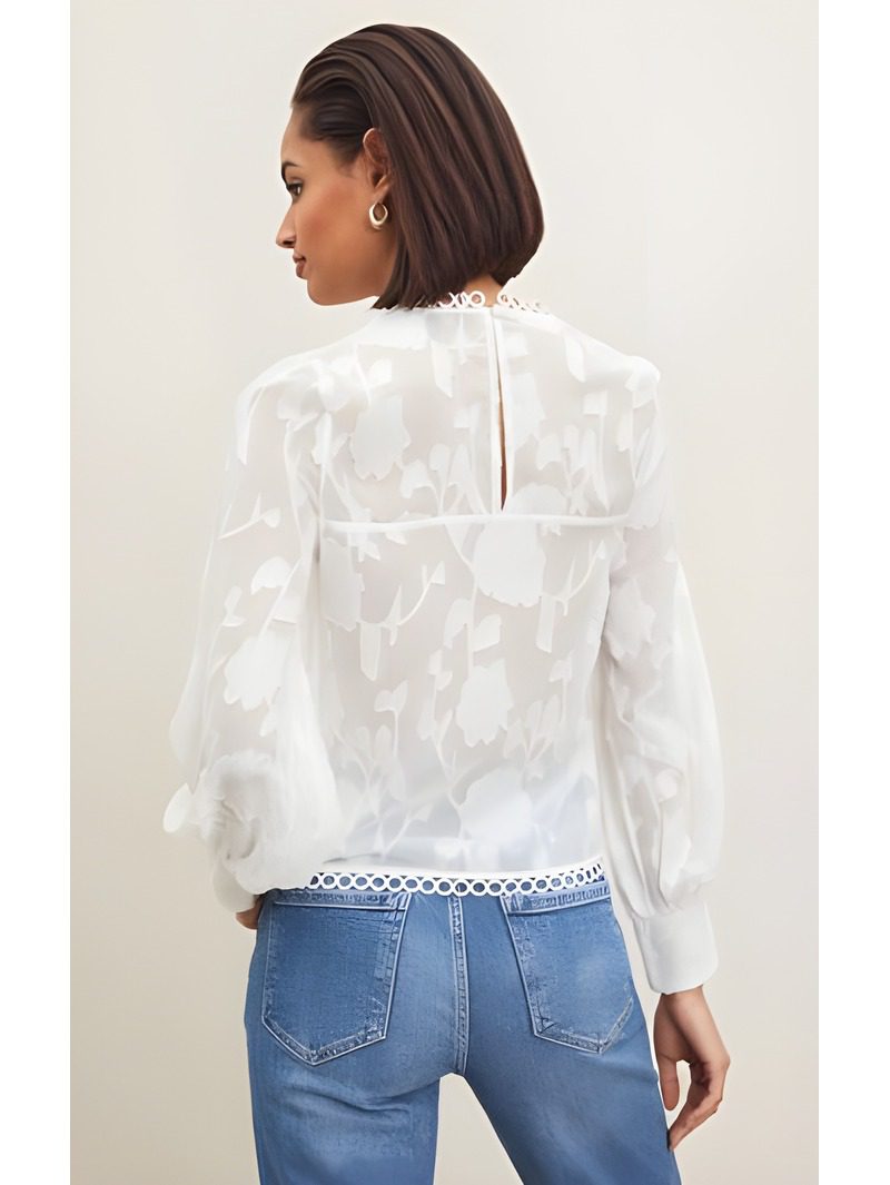 Trim Long Sleeve White Blouse Trim Long Sleeve White Blouse