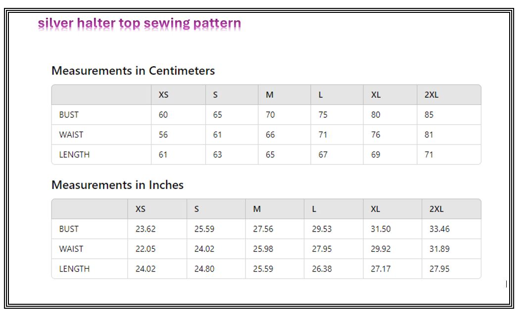 new size chart silver halter top