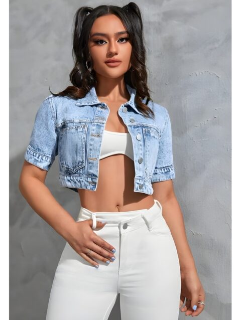 Button-Front Crop Jacket