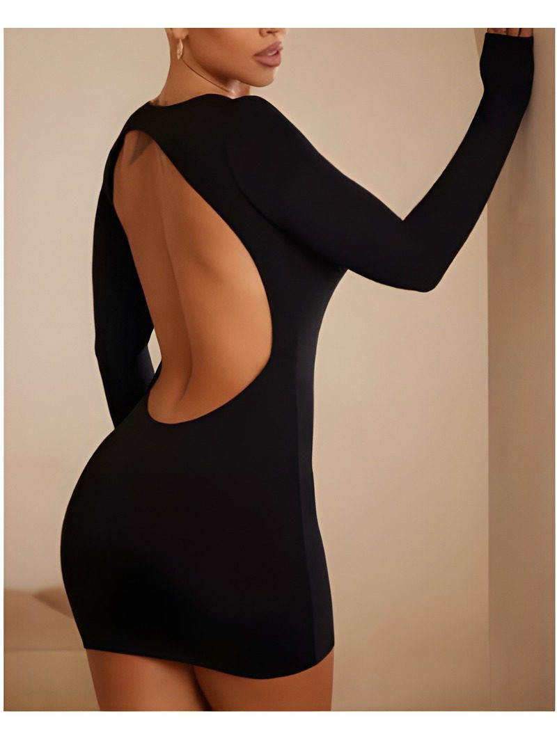Long sleeve back open mini dress (4) Open Back Long Sleeve Mini Dress