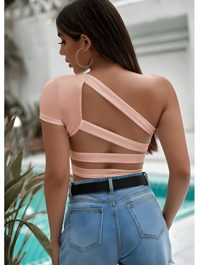 One-shoulder cut-back crop tee (1) One-Shoulder Crop Tee Sewing Pattern