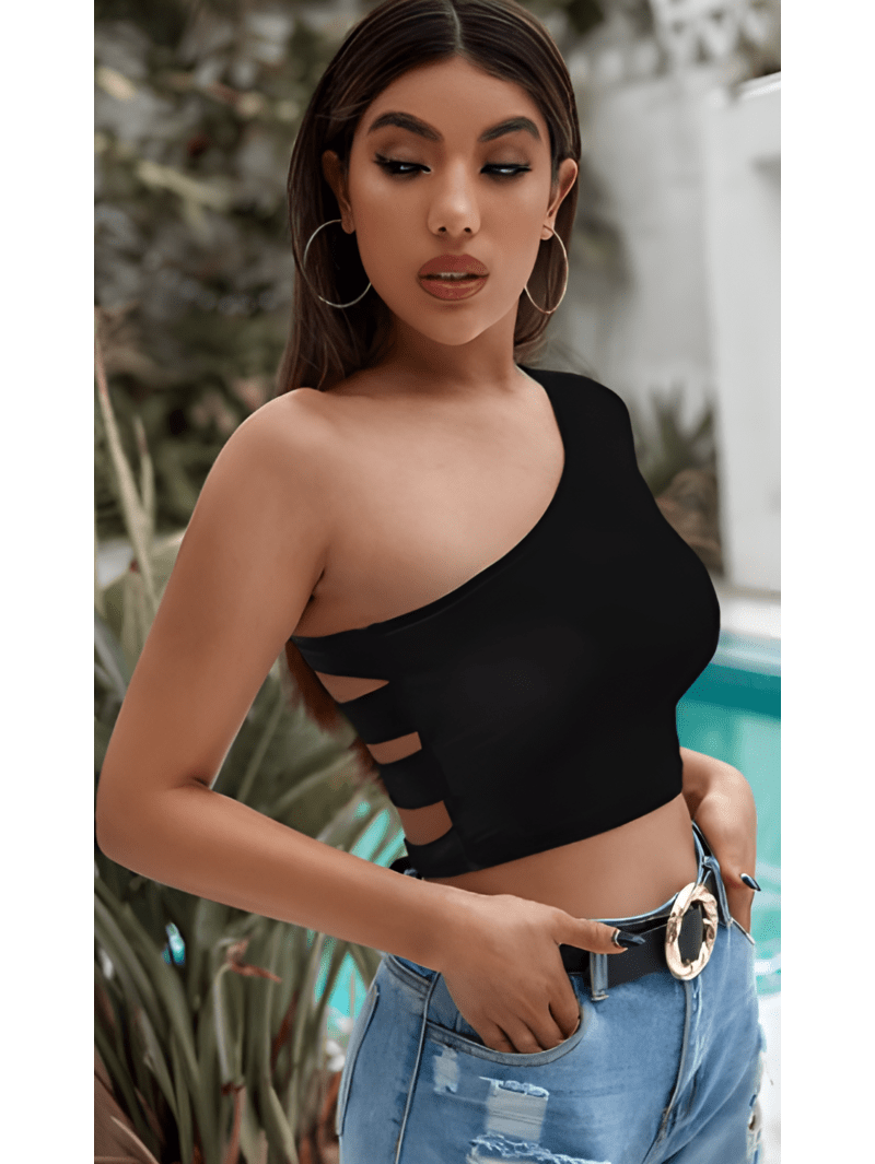 One-shoulder cut-back crop tee (2) One-Shoulder Crop Tee Sewing Pattern