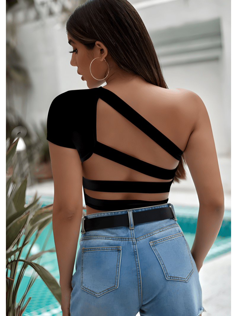 One-shoulder cut-back crop tee (3) One-Shoulder Crop Tee Sewing Pattern