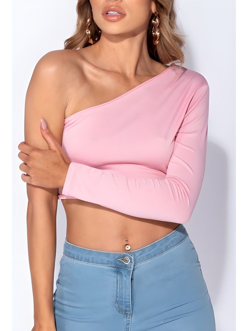 One shoulder long sleeve crop top (3) One shoulder long sleeve crop top