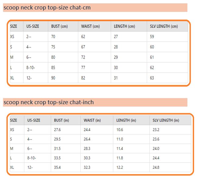 size chart-134 Scoop Neck Crop Top