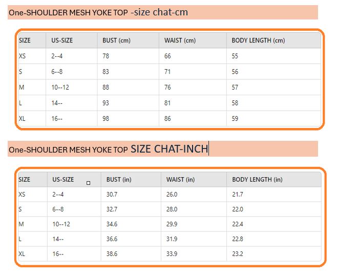 size chart-135 One Shoulder Mesh Top