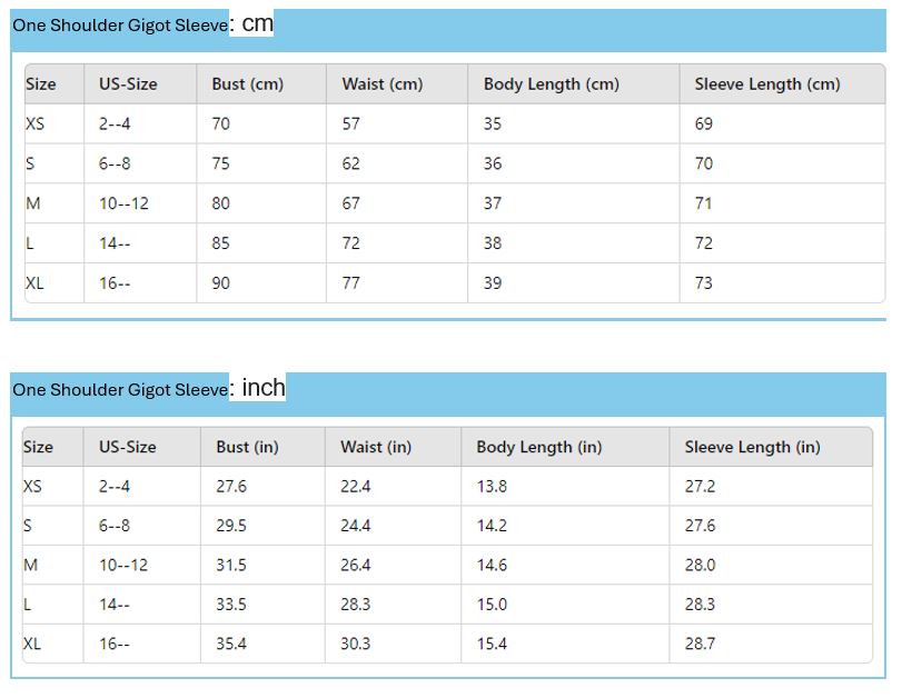 size chart-136 One-Shoulder Gigot Sleeve
