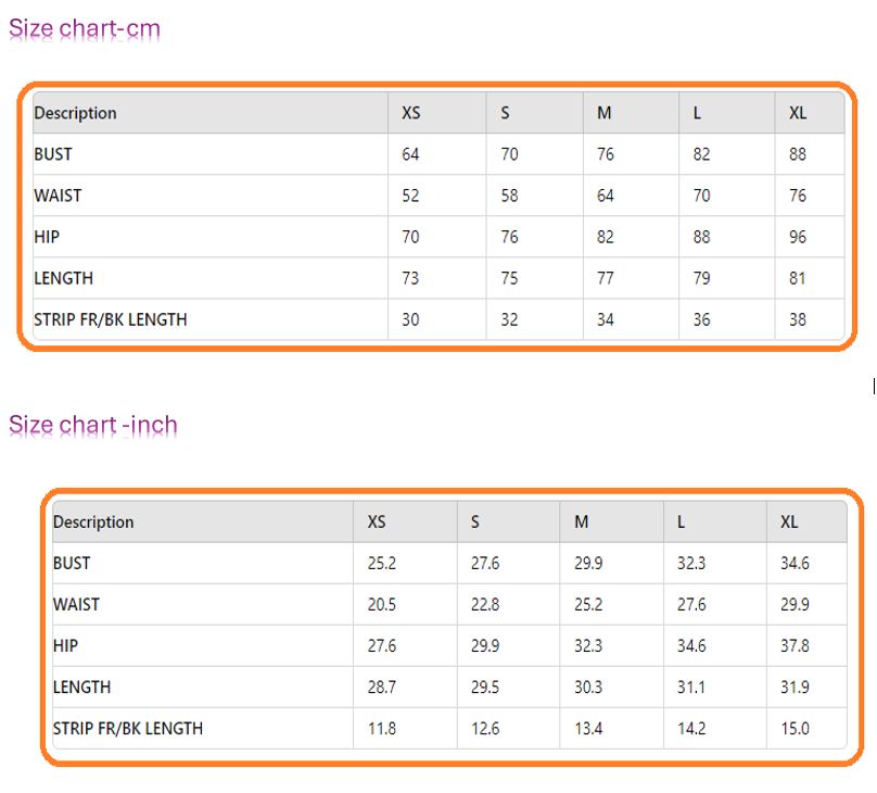 size chart-145 Cut-Out Romper PDF Sewing Pattern