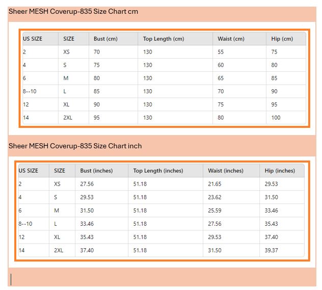size chart -89.Sheer Mesh Coverup , sexy dress, sewing pattern. Sheer Mesh Coverup , sexy dress, sewing pattern.