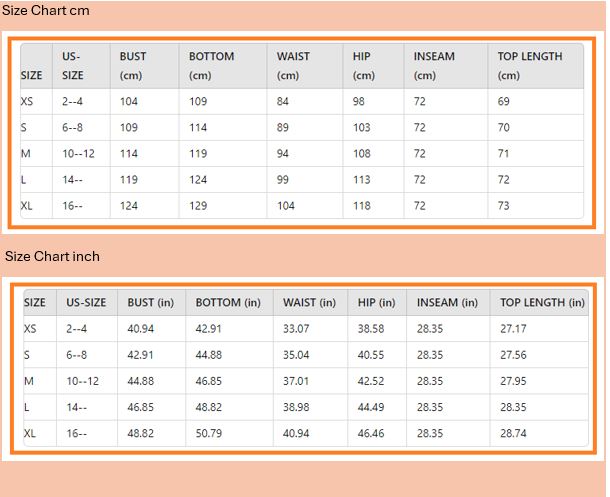 size chart V-Neck Top & Jumpsuit