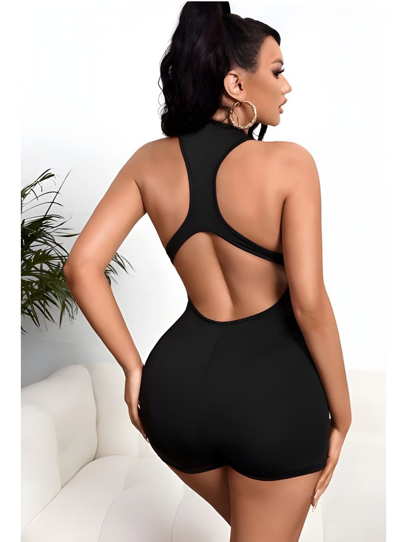 Back Cut-Out Romper.black Back Cut-Out Romper
