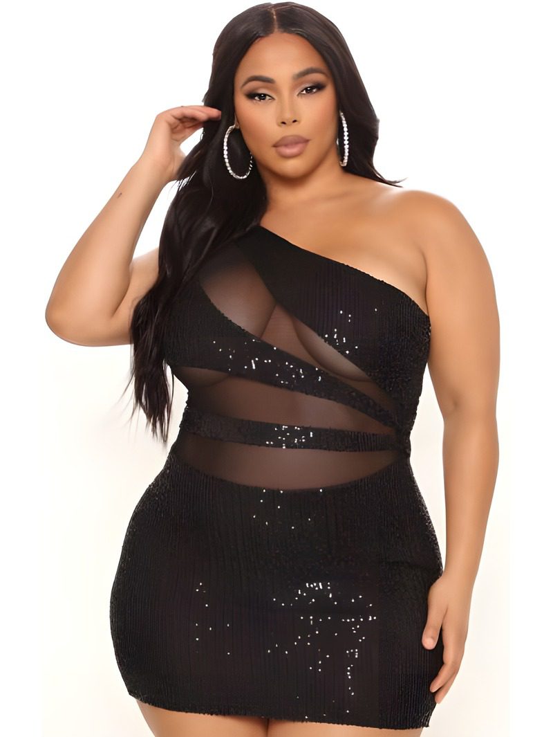 Plus Size Sequined Mini Dress (1) Plus Size Sequined Mini Dress