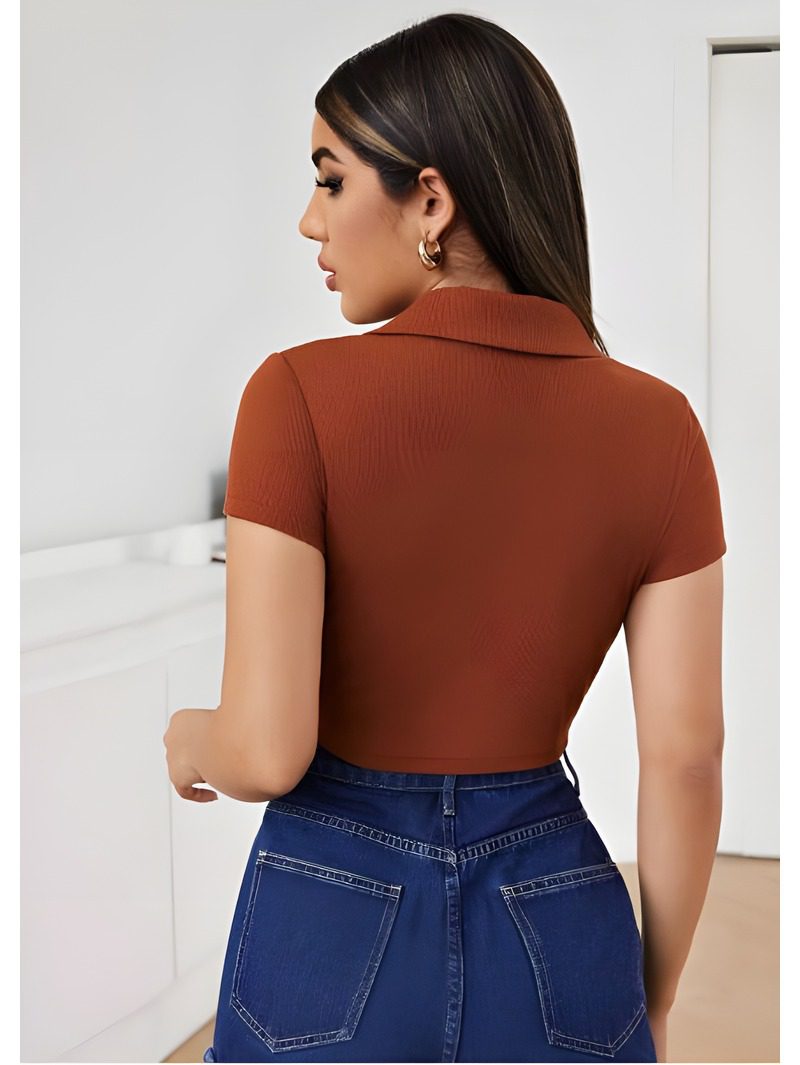 Ruched Zip Crop Top Pattern Ruched Zip Crop Top Pattern