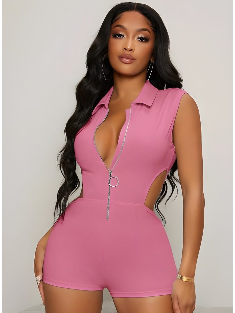 front zipper cut-out romper front zipper cut-out romper