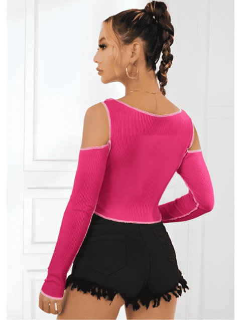 Cold Shoulder Asymmetrical Crop Top -PINK