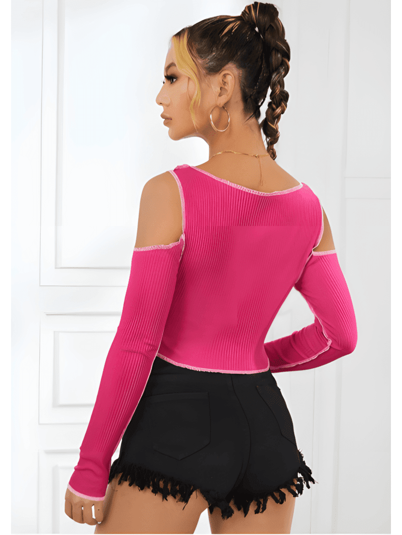 Cold Shoulder Asymmetrical Crop Top Cold Shoulder Asymmetrical Crop Top -PINK