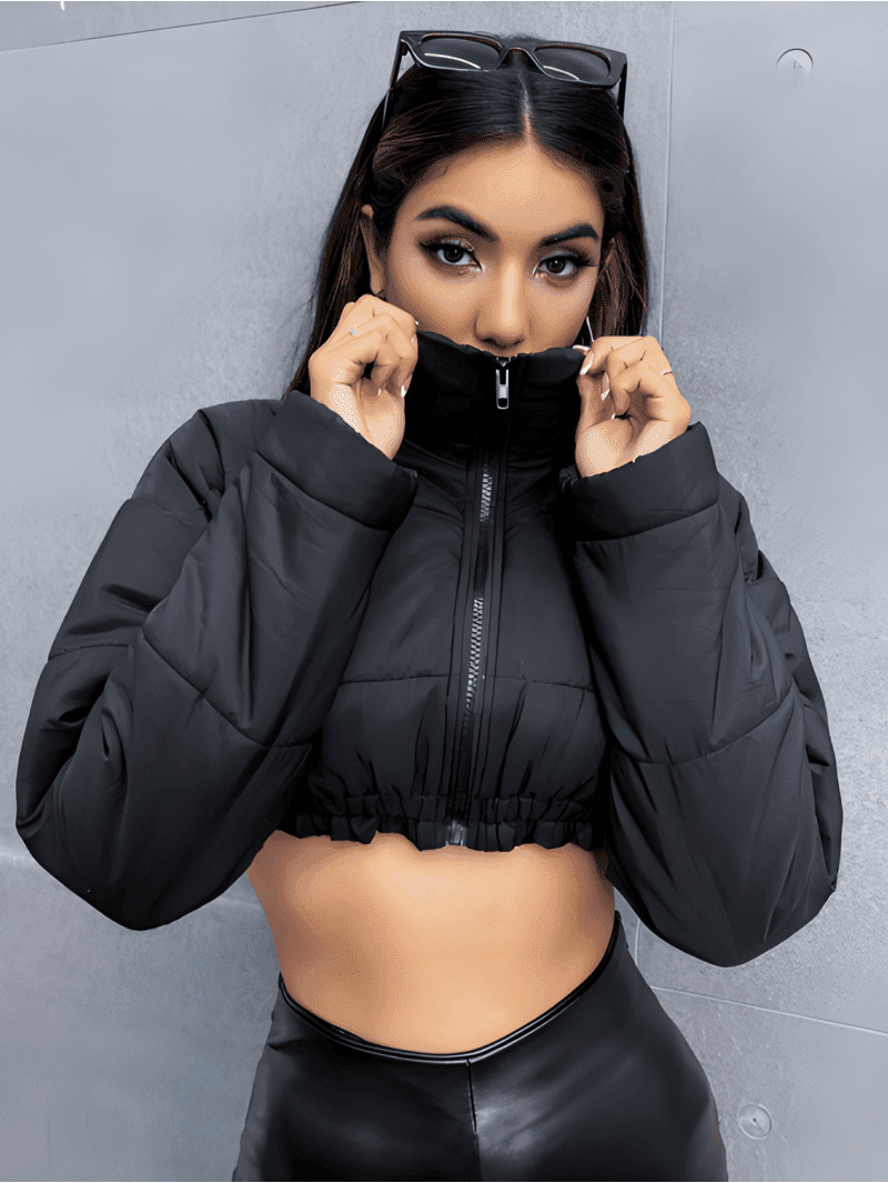 Drop Shoulder Zip-Up Cropped Puffer Coat (1) Drop Shoulder Zip-Up Cropped Puffer Coat