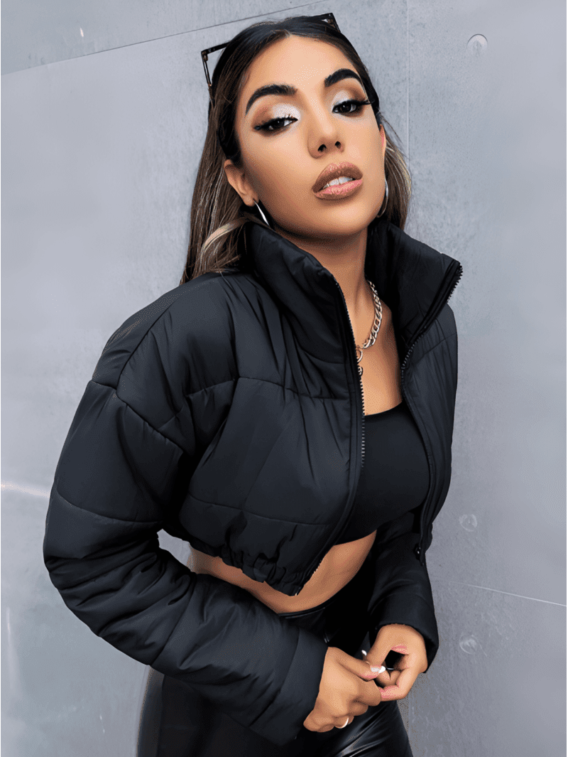 Drop Shoulder Zip-Up Cropped Puffer Coat (3) Drop Shoulder Zip-Up Cropped Puffer Coat-black