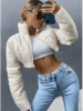 white jkt--Drop Shoulder Zip-Up Cropped Puffer Coat