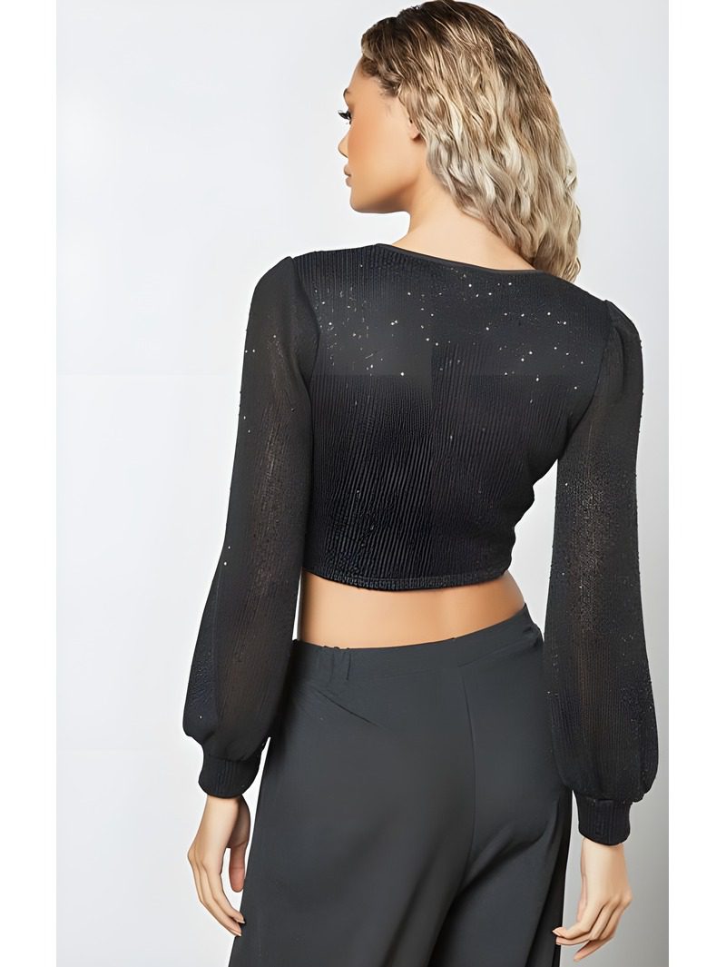 Sequins long sleeve blouse (3) black