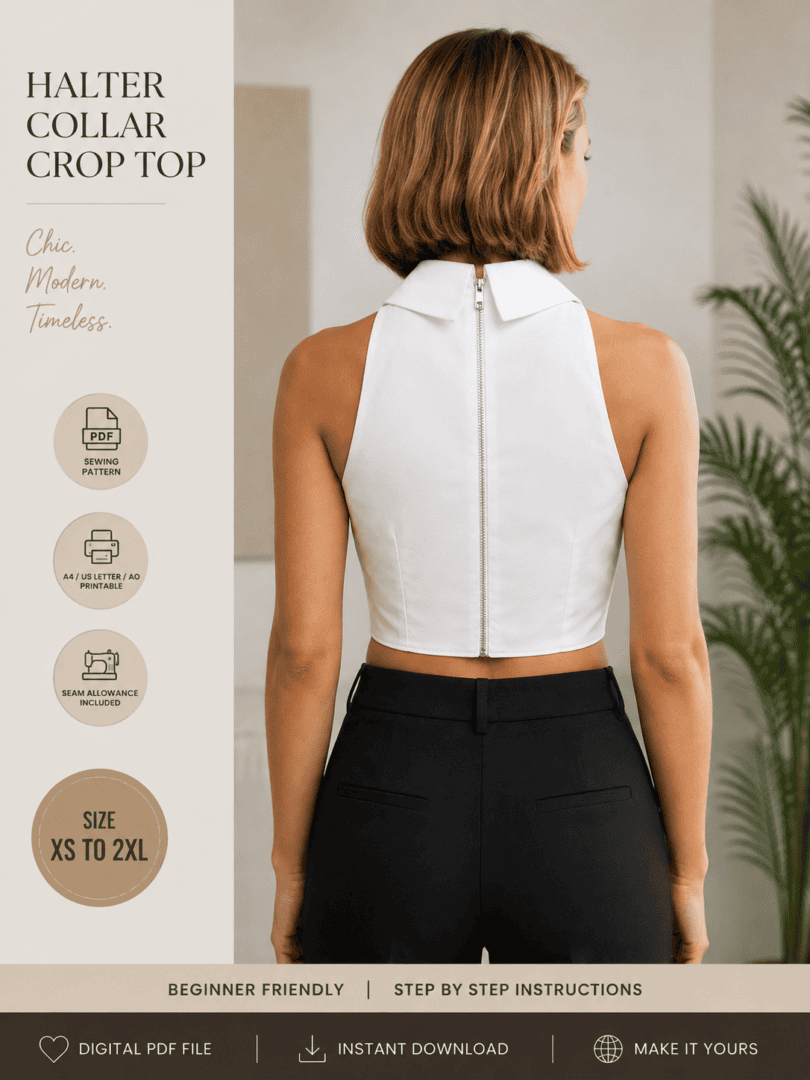 Collar Block Crop Top Sewing Pattern PDF | Women's Collared Cropped Top | XS–2XL | A4, US Letter & A0 Download Collar Block Crop Top Sewing Pattern PDF | Women's Collared Cropped Top | XS–2XL | A4, US Letter & A0 Download