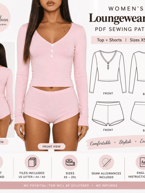 Short Sleeve Slash Neck Sewing Pattern PDF | XXS-2XL