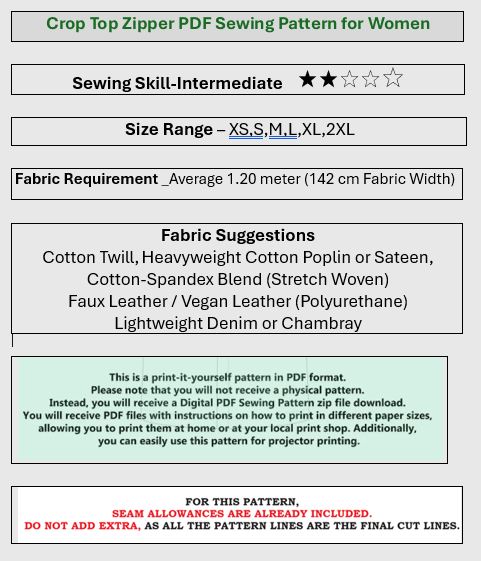 Collar Block Crop Top Sewing Pattern PDF | Women's Collared Cropped Top | XS–2XL | A4, US Letter & A0 Download