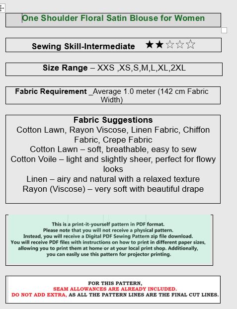 Short Sleeve Slash Neck Sewing Pattern